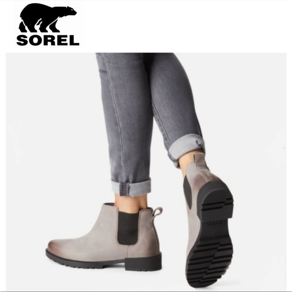 Sorel booties Emelie Chelsea Quarry and Black Waterproof